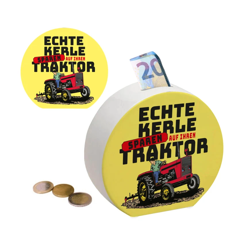 Echte Kerle sparen auf ihren Traktor Spardose für Landwirte