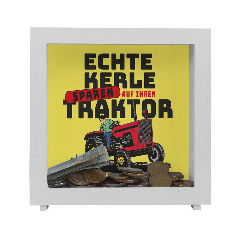 Echte Kerle sparen auf ihren Traktor Spardose für Landwirte