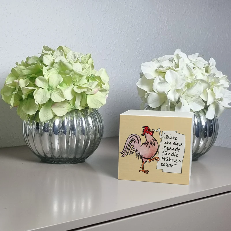 Spardose mit Hahn Motiv zum Thema Trinkgeld und lustigem Spruch