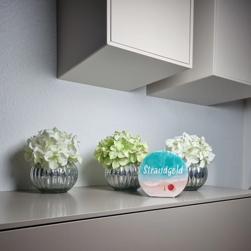 Spardose aus Keramik mit Strand Motiv und Text - Strand und Meer Strandgeld