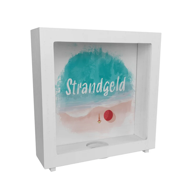 Spardose aus Keramik mit Strand Motiv und Text - Strand und Meer Strandgeld