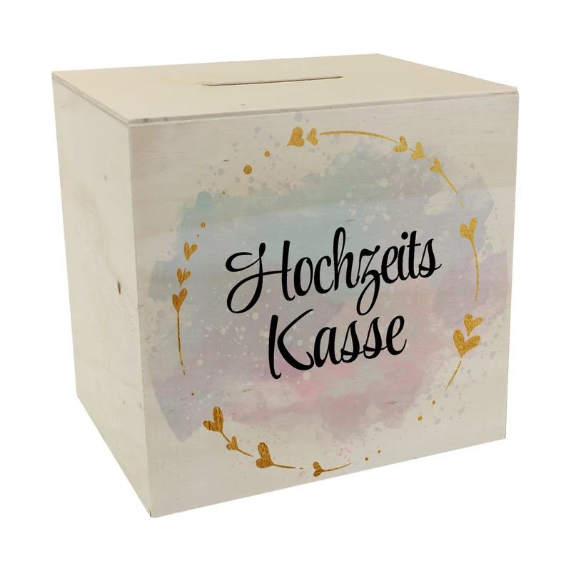 Hochzeit Spardose mit dekorativem Design und goldenen Herzen - Hochzeitskasse