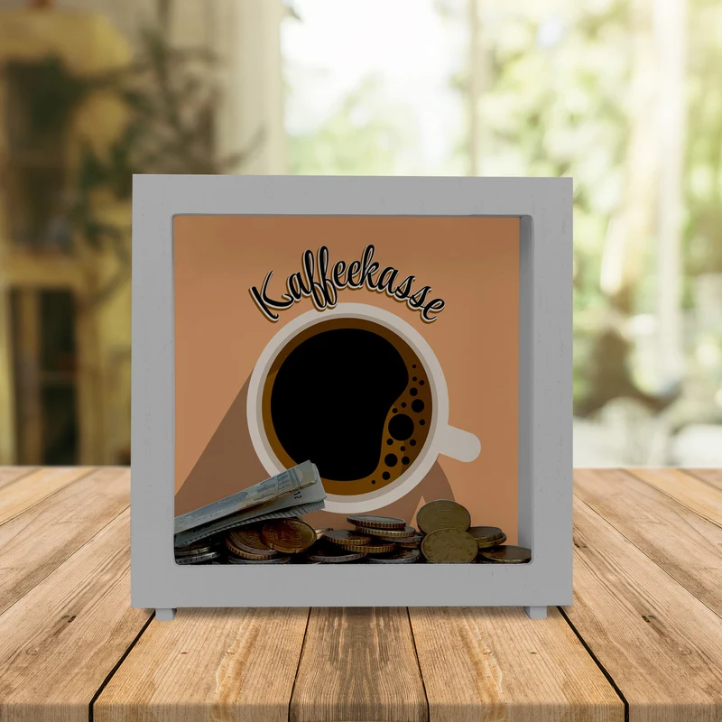 Spardose mit Kaffeetassenmotiv - als Kaffeekasse für Frisöre und Restaurants