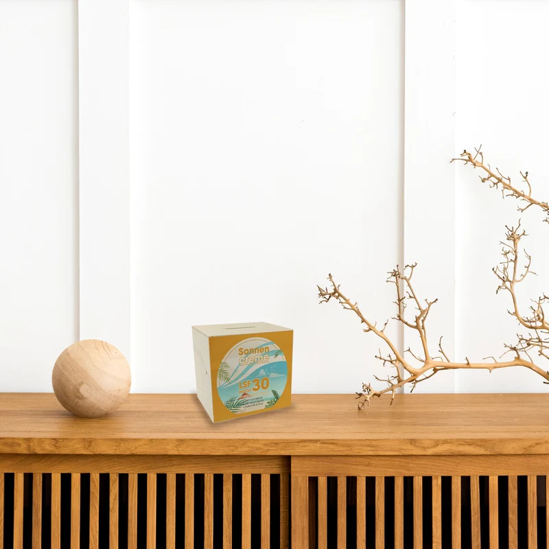 Spardose mit Sonnencreme Motiv - Für Urlauber die auf den Sommerurlaub sparen