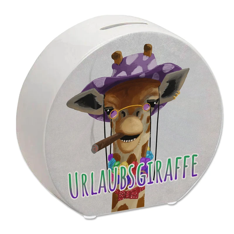 Spardose mit lustigem Tier und Text für Urlauber - Urlaubsgiraffe
