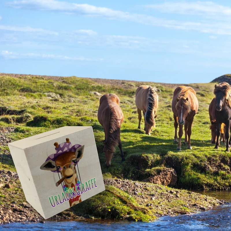 Spardose mit lustigem Tier und Text für Urlauber - Urlaubsgiraffe