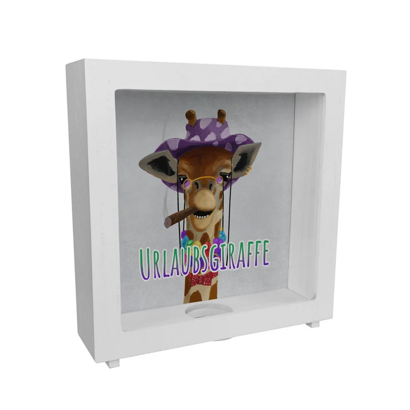 Spardose mit lustigem Tier und Text für Urlauber - Urlaubsgiraffe