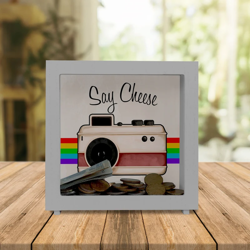 Say Cheese Spardose mit Retro Kameramotiv