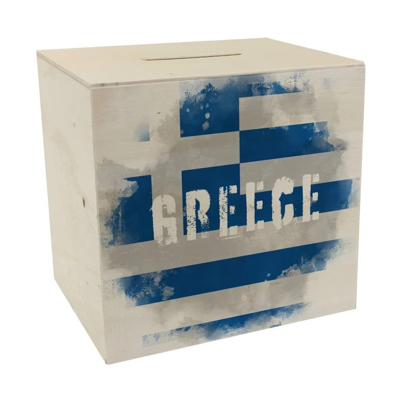 Spardose mit Griechenland-Flagge im Used Look - Sparschwein für Urlauber