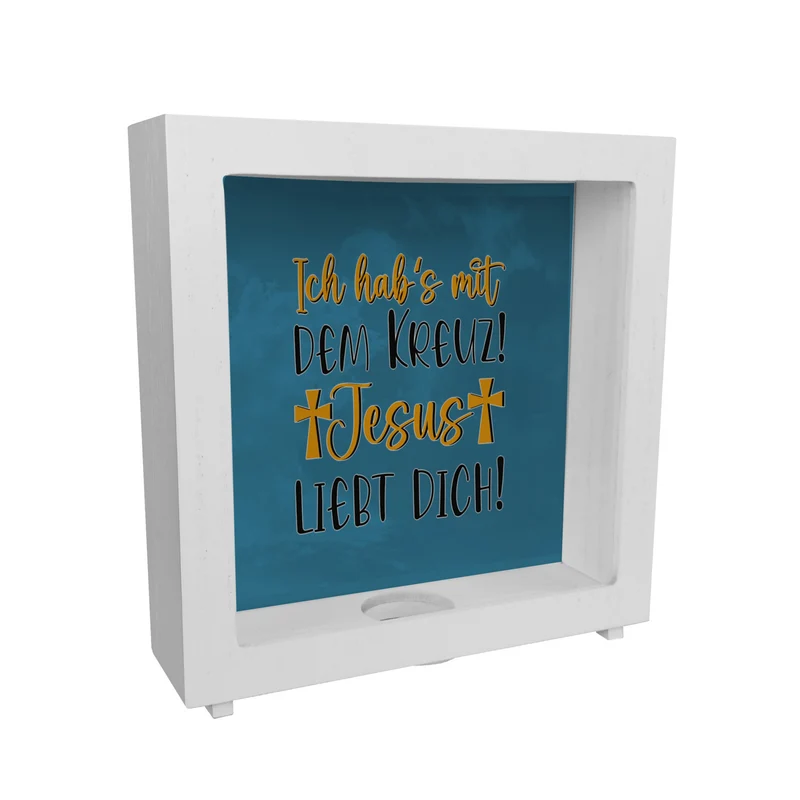 Jesus liebt dich Spardose mit Spruch Ich habs mit dem Kreuz