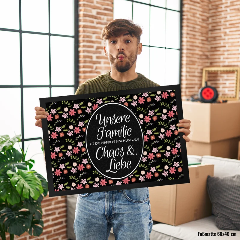 Unsere Familie … Chaos & Liebe Blumen Fußmatte