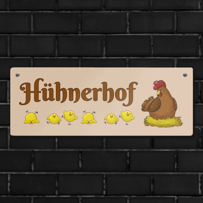 Hühnerhof Metallschild mit Spruch