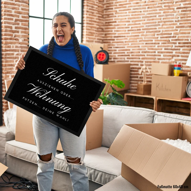 Schuhe ausziehen Fußmatte in 35x50 cm mit Spruch oder Wohnung putzen