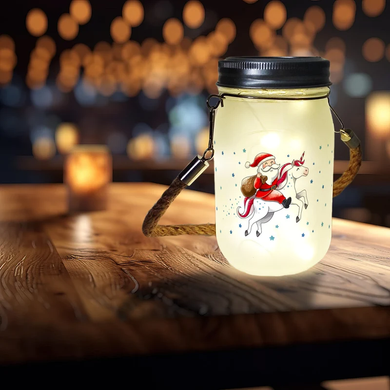 Weihnachtsmann auf Einhorn Solarlicht