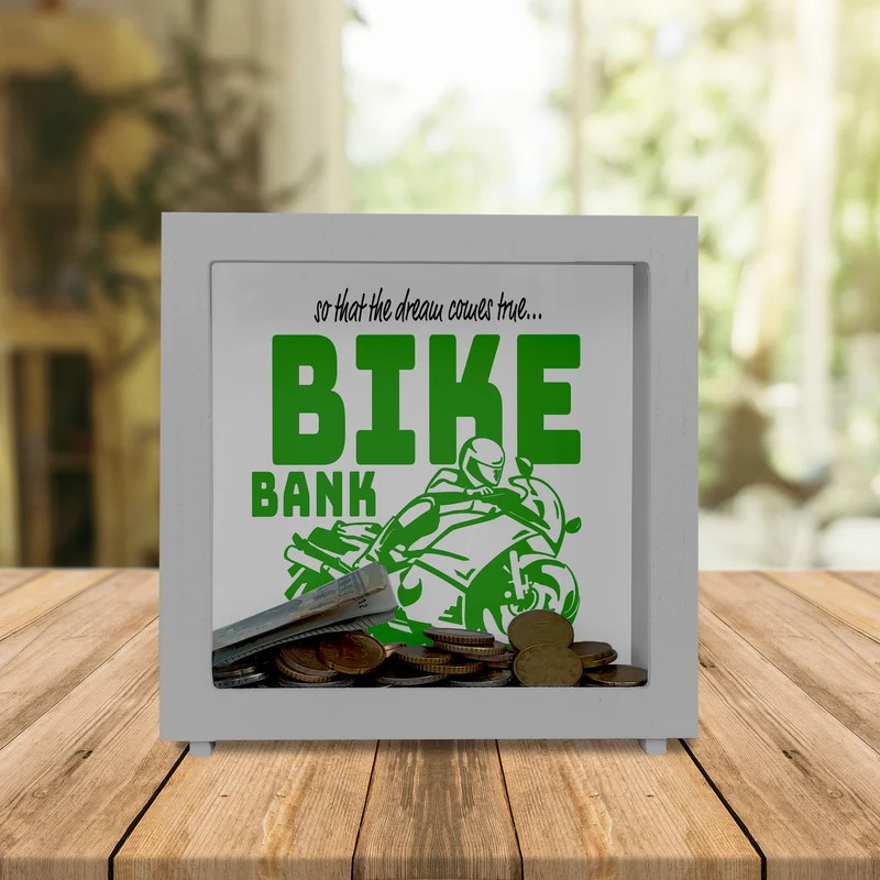 Bike Bank Spardose zum Thema Motorradkauf und Motorrad fahren