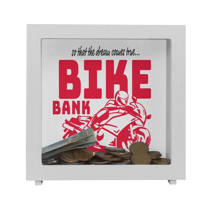 Bike Bank Spardose zum Thema Motorradkauf und Motorrad fahren