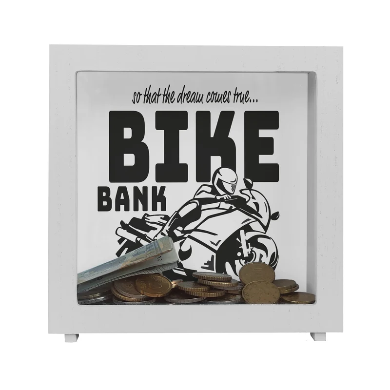 Bike Bank Spardose zum Thema Motorradkauf und Motorrad fahren