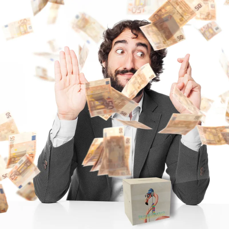Spardose mit lustigem Tier und Text für Urlauber - Urlaubsflamingo
