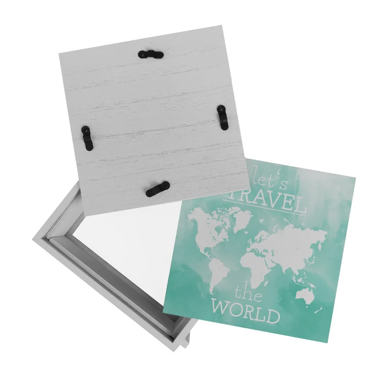 Spardose mit Weltkarten Motiv und Text - let's travel the world in Türkis