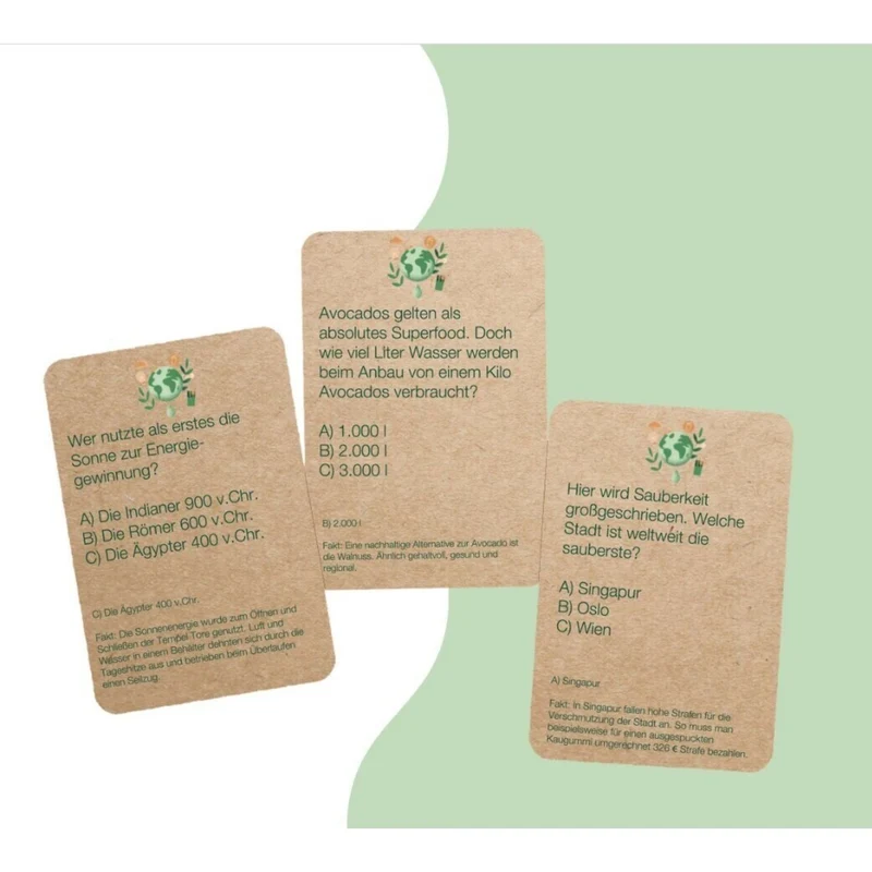 Kein Planet B Quiz mit 100 Karten aus recyceltem Material