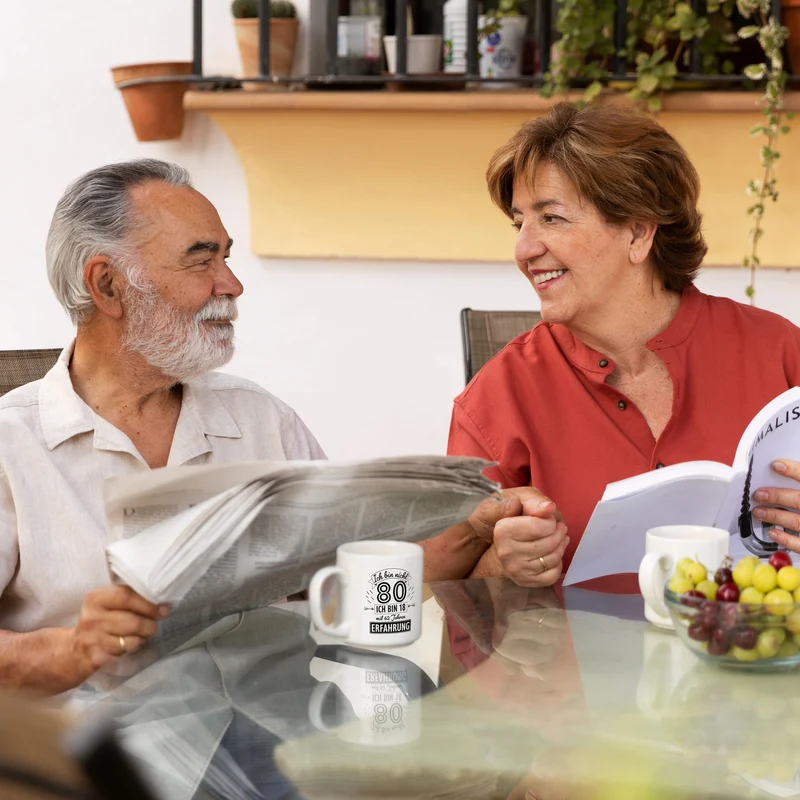 Witziger Kaffeebecher für den 80. Geburtstag mit Motiv: Erfahrung