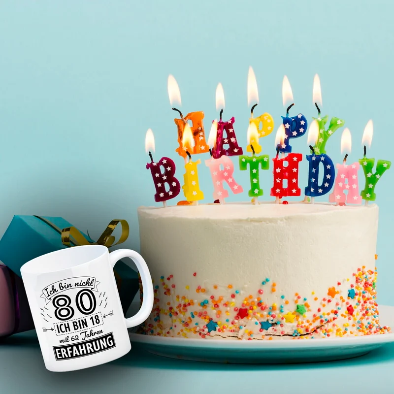 Witziger Kaffeebecher für den 80. Geburtstag mit Motiv: Erfahrung