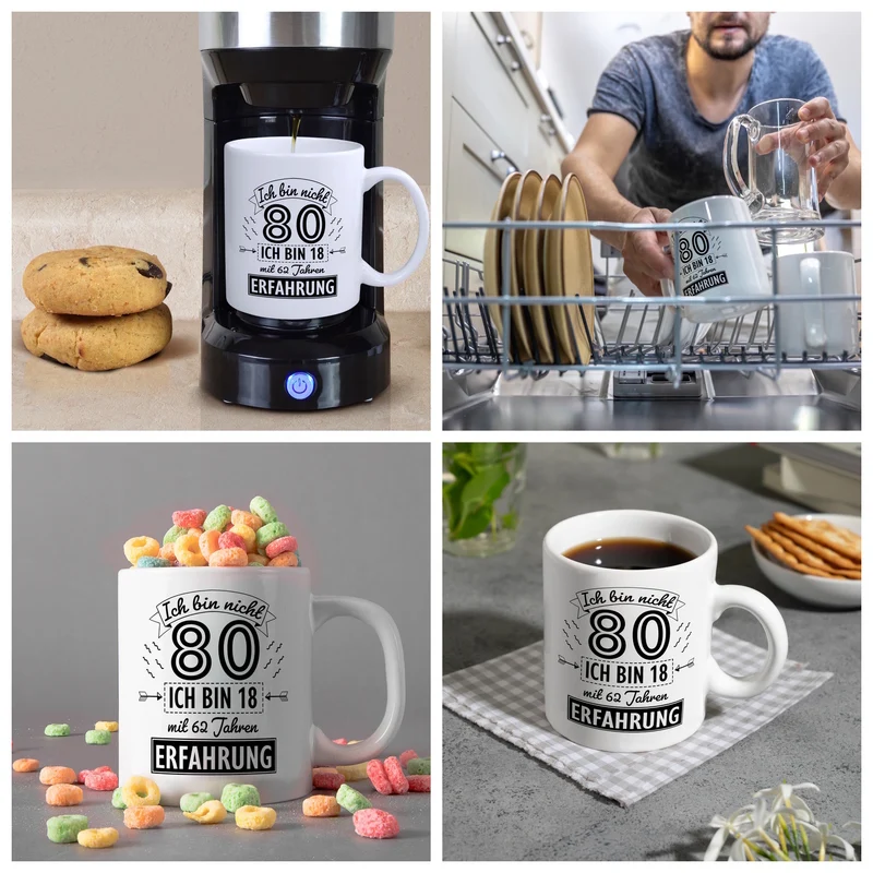 Witziger Kaffeebecher für den 80. Geburtstag mit Motiv: Erfahrung