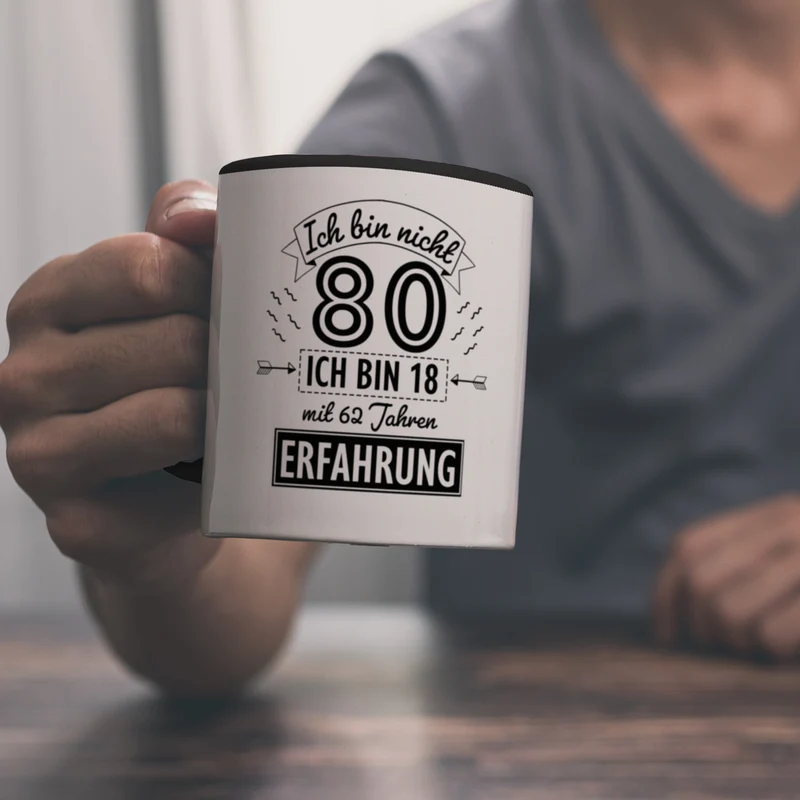 Witziger Kaffeebecher für den 80. Geburtstag mit Motiv: Erfahrung