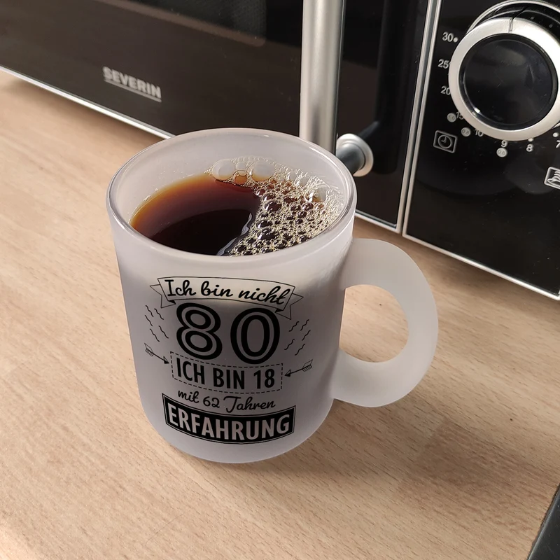 Witziger Kaffeebecher für den 80. Geburtstag mit Motiv: Erfahrung