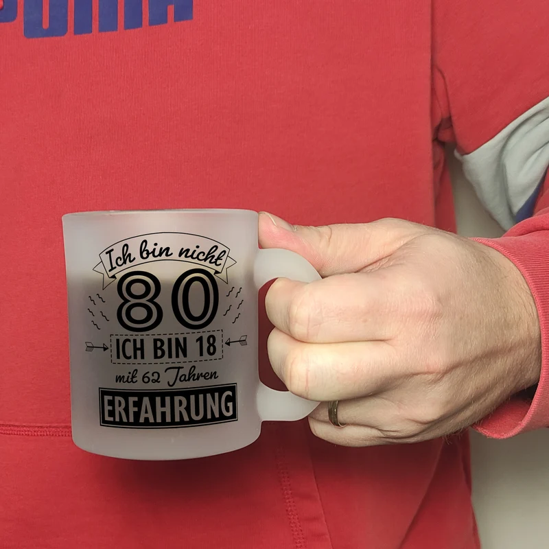Witziger Kaffeebecher für den 80. Geburtstag mit Motiv: Erfahrung