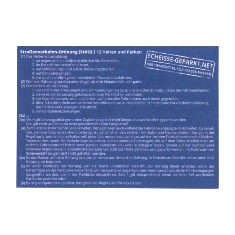 Die Scheisse Geparkt! Notizzettel mit StVO für die Windschutzscheibe im 50er Set