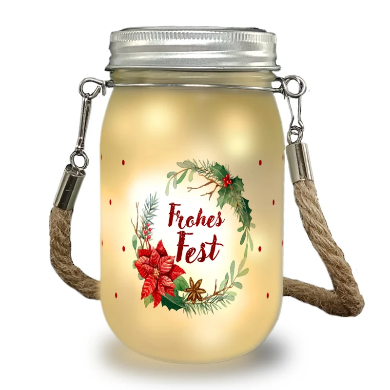 Weihnachtskranz Solarlicht mit Spruch Frohes Fest
