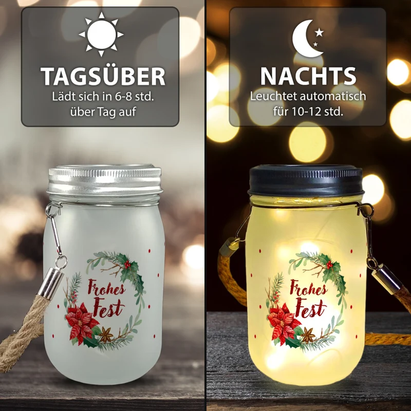 Weihnachtskranz Solarlicht mit Spruch Frohes Fest