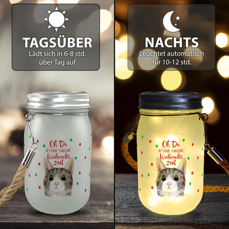 Oh Du glitzernd funkelnde Weihnachtszeit Katze Solarlicht