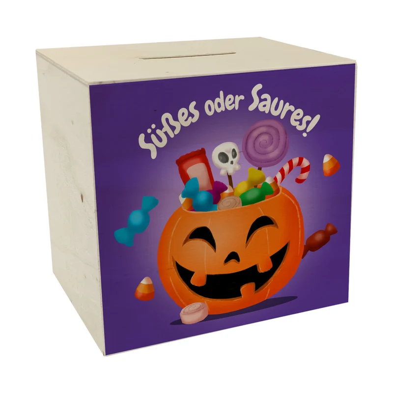 Süßes oder Saures Halloween Spardose mit lustigem Kürbis