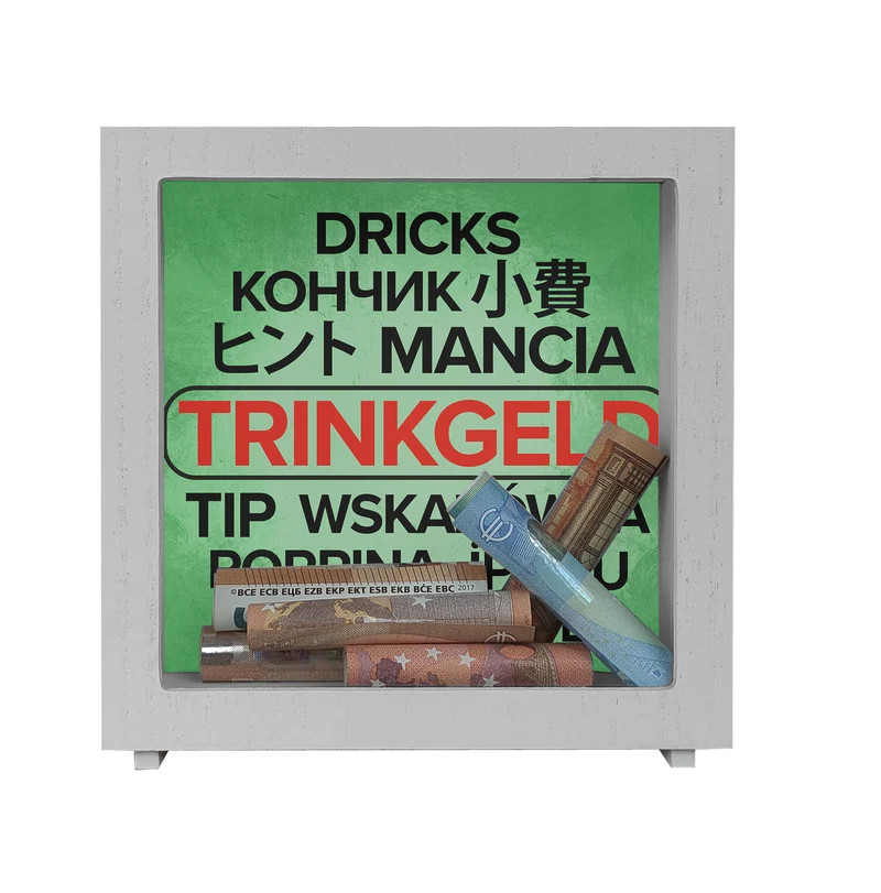 Trinkgeld in verschiedenen Sprachen Spardose