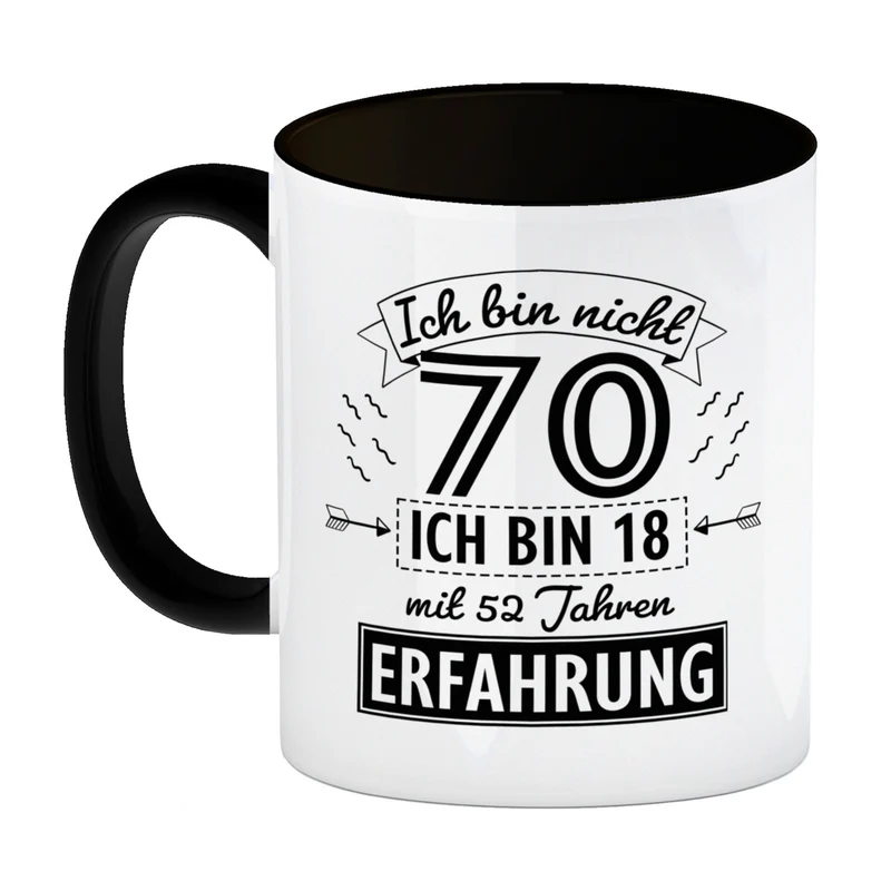 Witziger Kaffeebecher für den 70. Geburtstag mit Motiv: Erfahrung