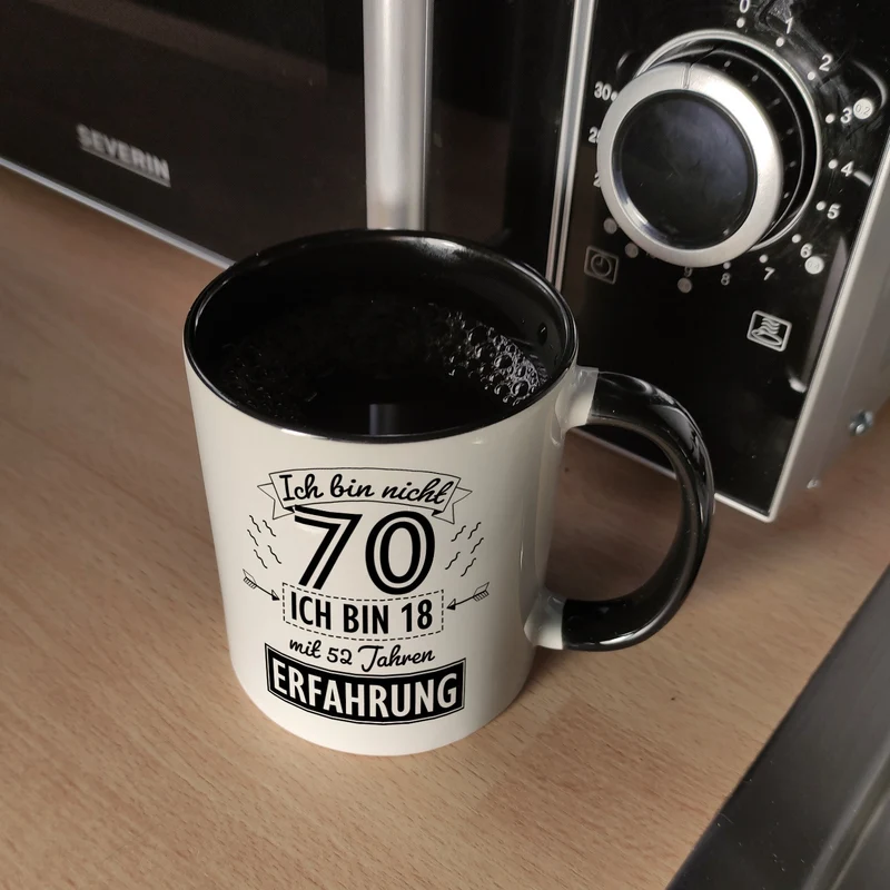 Witziger Kaffeebecher für den 70. Geburtstag mit Motiv: Erfahrung
