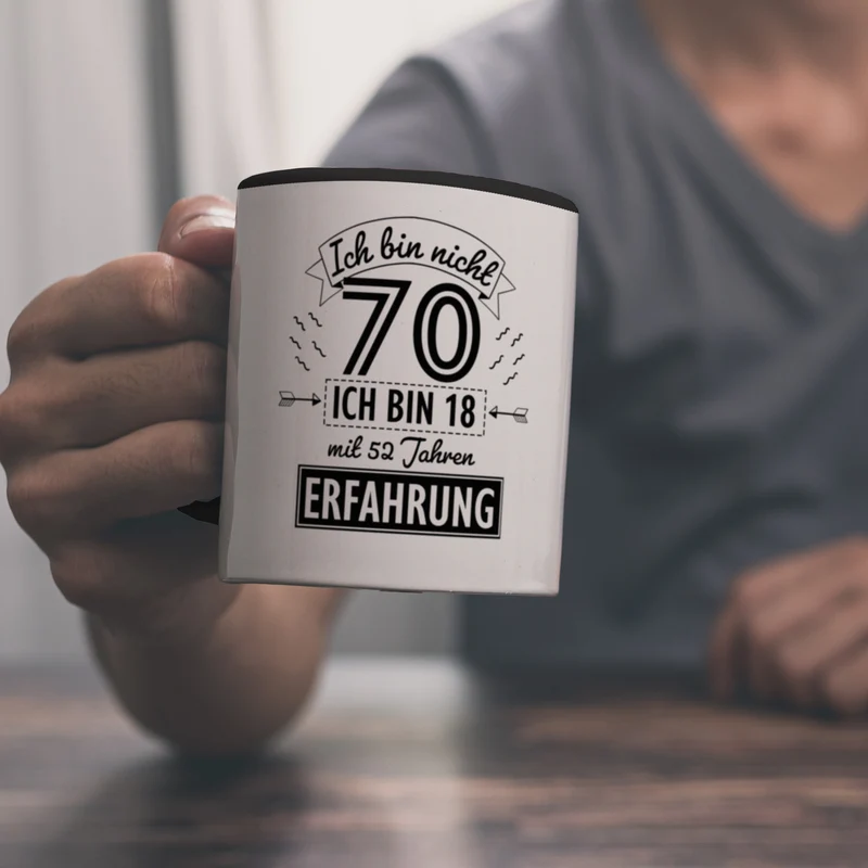 Witziger Kaffeebecher für den 70. Geburtstag mit Motiv: Erfahrung