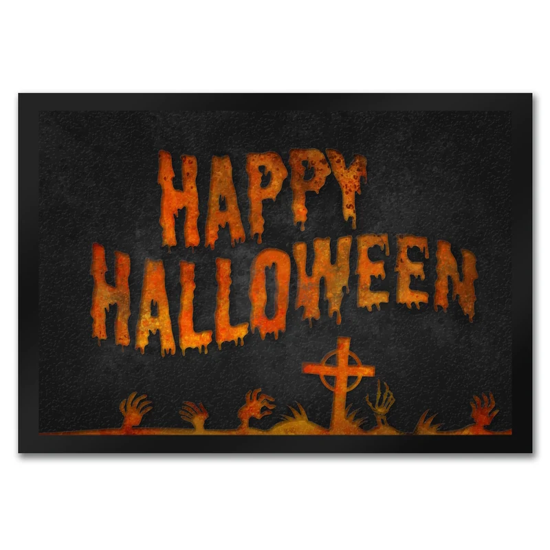 Happy Halloween Fußmatte mit Friedhof Motiv