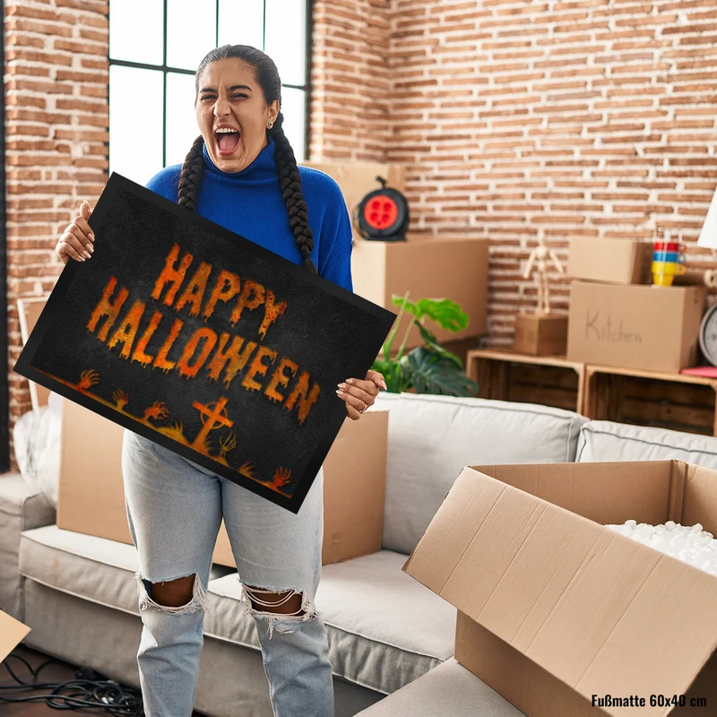 Happy Halloween Fußmatte mit Friedhof Motiv
