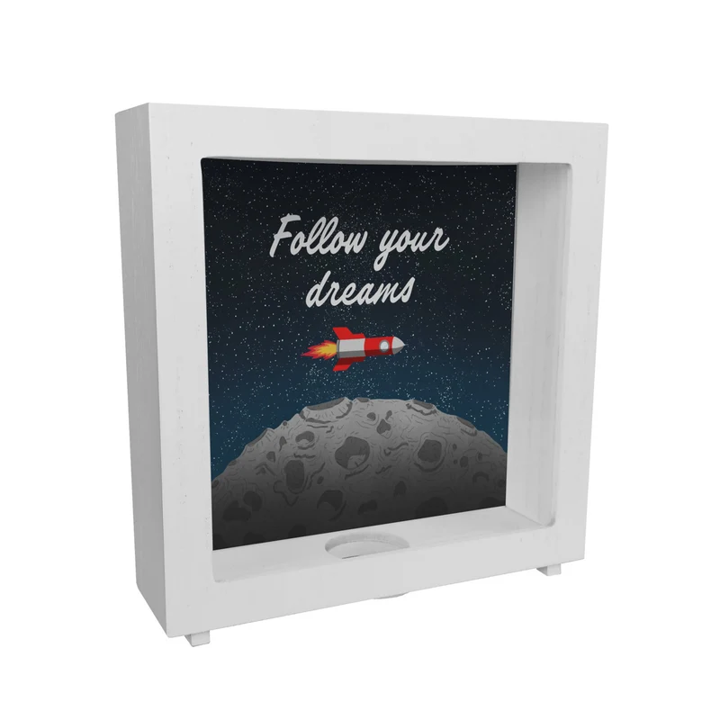Rakete im Weltall follow your dreams Mond Spardose