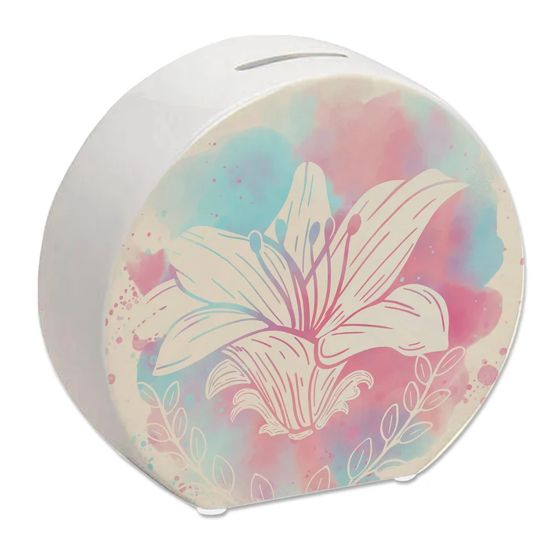 Spardose mit Blumenmotiv in Wasserfarbenoptik