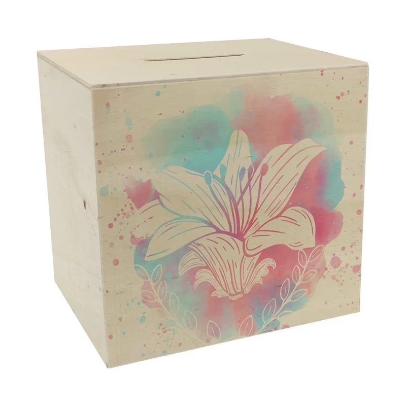 Spardose mit Blumenmotiv in Wasserfarbenoptik
