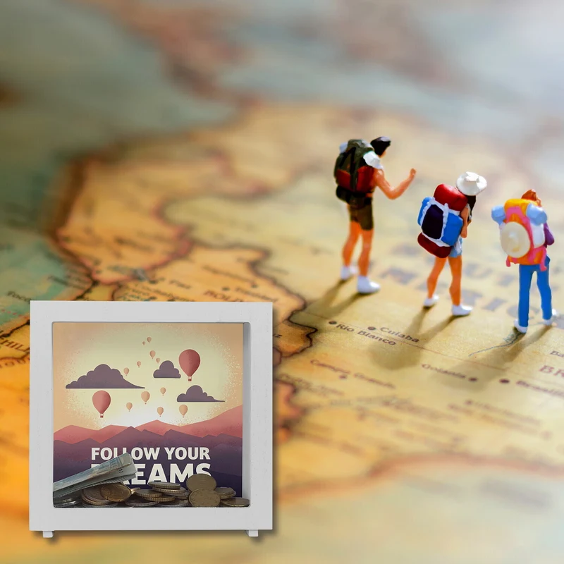 Follow your dreams Spardose mit Heißluftballons und Sonnenuntergang