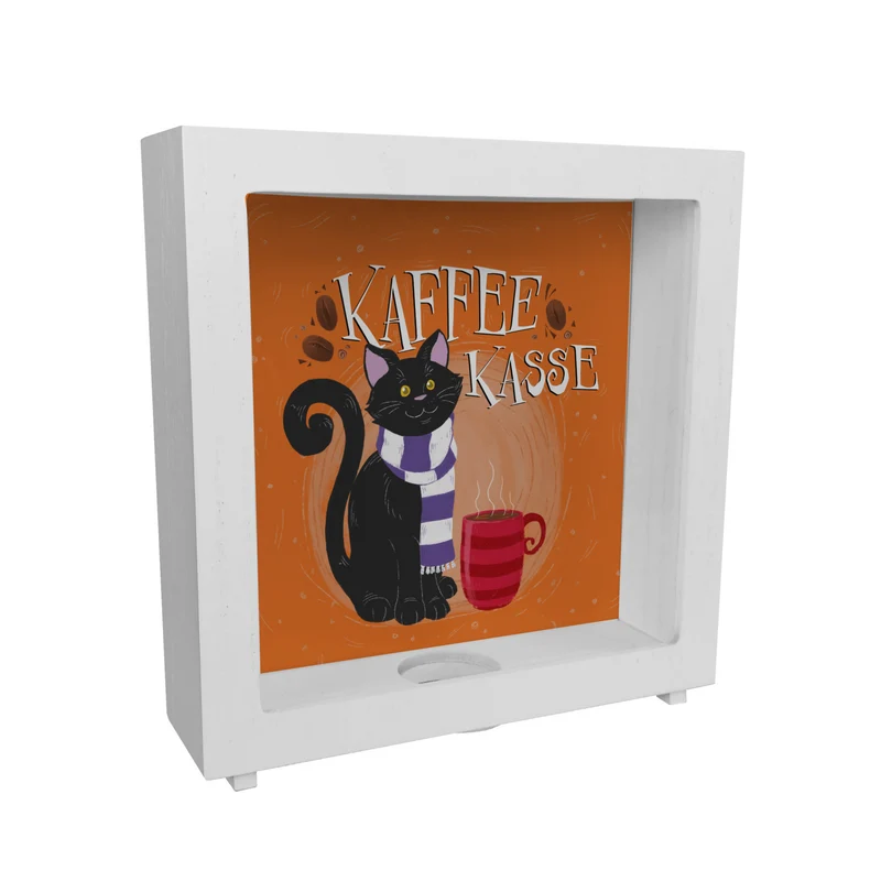 Herbstliche Kaffeekasse Spardose mit schwarzer Katze