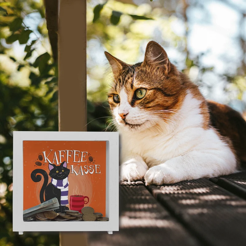 Herbstliche Kaffeekasse Spardose mit schwarzer Katze