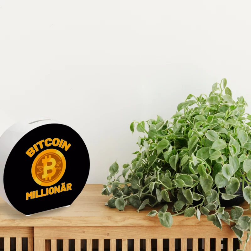 Bitcoin Millionär Spardose mit grünem Hintergrund und Kryptowährung
