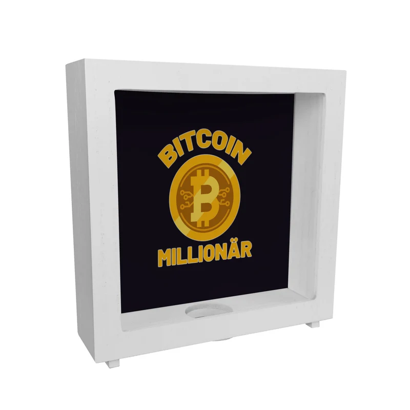 Bitcoin Millionär Spardose mit grünem Hintergrund und Kryptowährung
