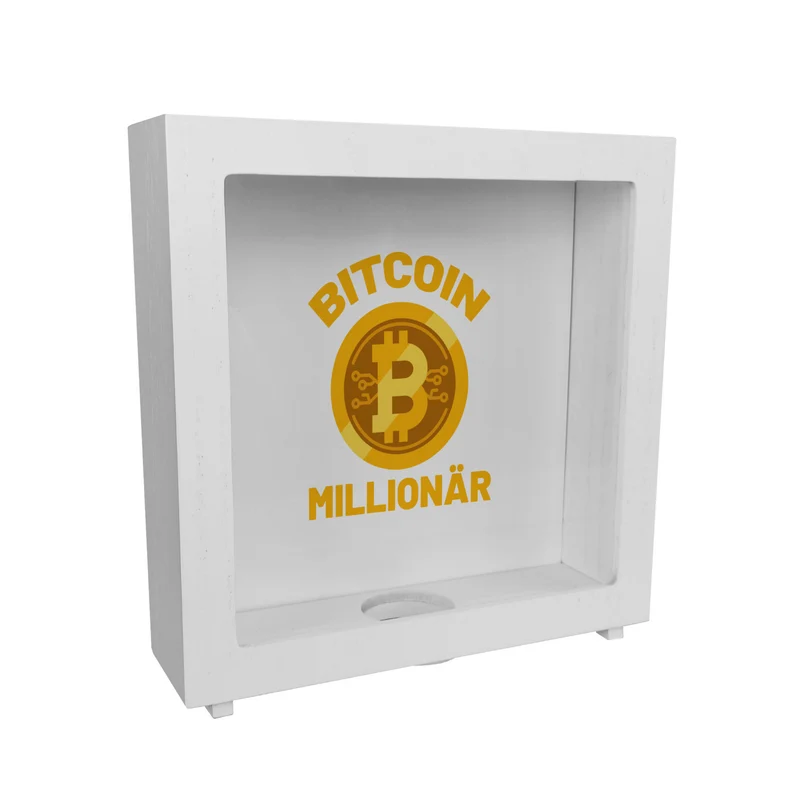 Bitcoin Millionär Spardose mit grünem Hintergrund und Kryptowährung